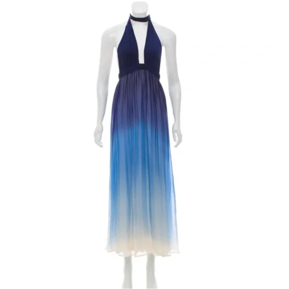 Alice + Olivia | Dresses | Alice And Olivia Blue Ombr Silk Chiffon Maxi  Dress Flawed